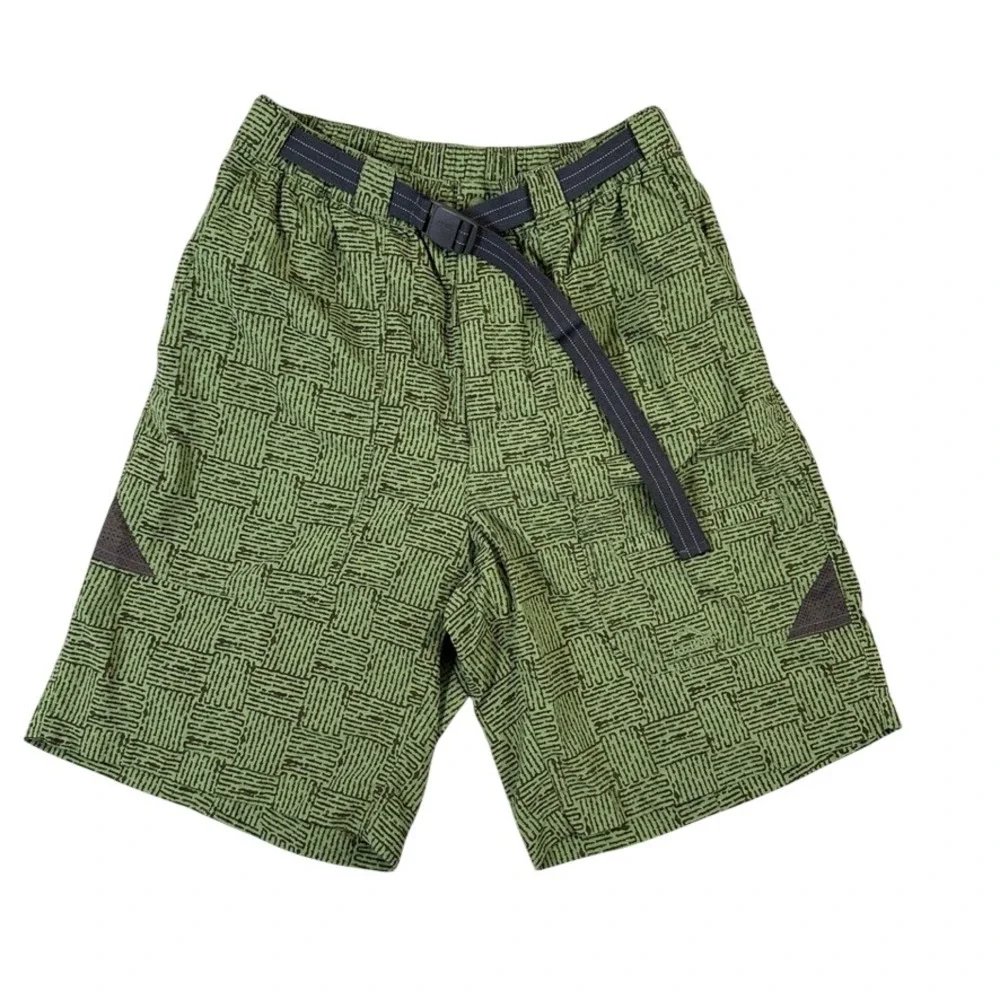 LL Bean Mens Green Patterned Nylon Belted Cargo Shorts Size M 502021